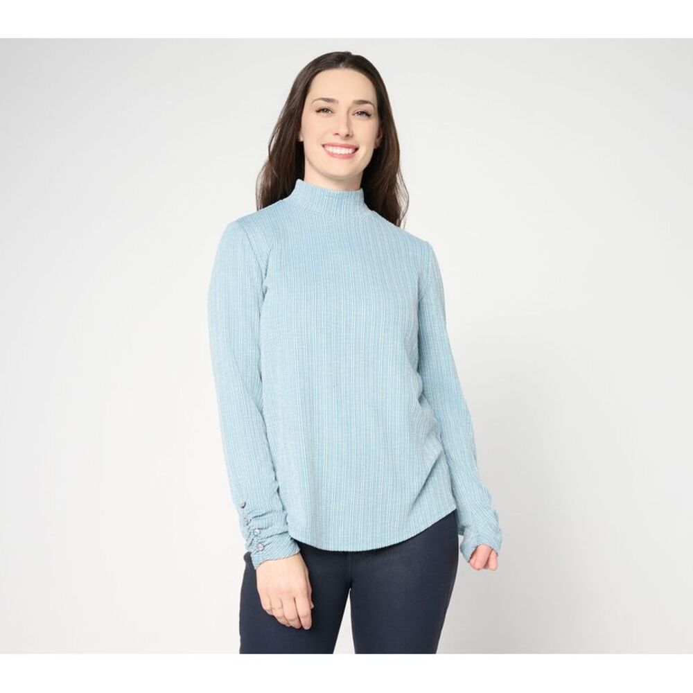 Susan Graver Women's Top Sz M Make Your Selection: Textured Rib Knit Blue